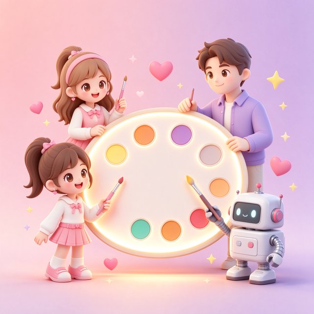 nimoo人设定制插画：围绕发光调色画板挑选专属陪伴角色